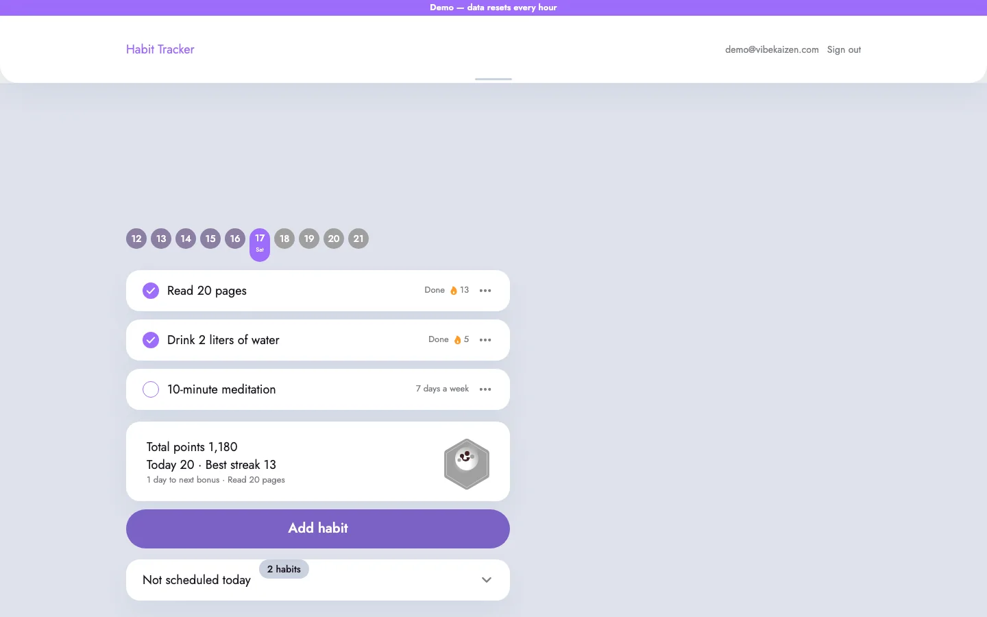 Habit tracker on the platform model