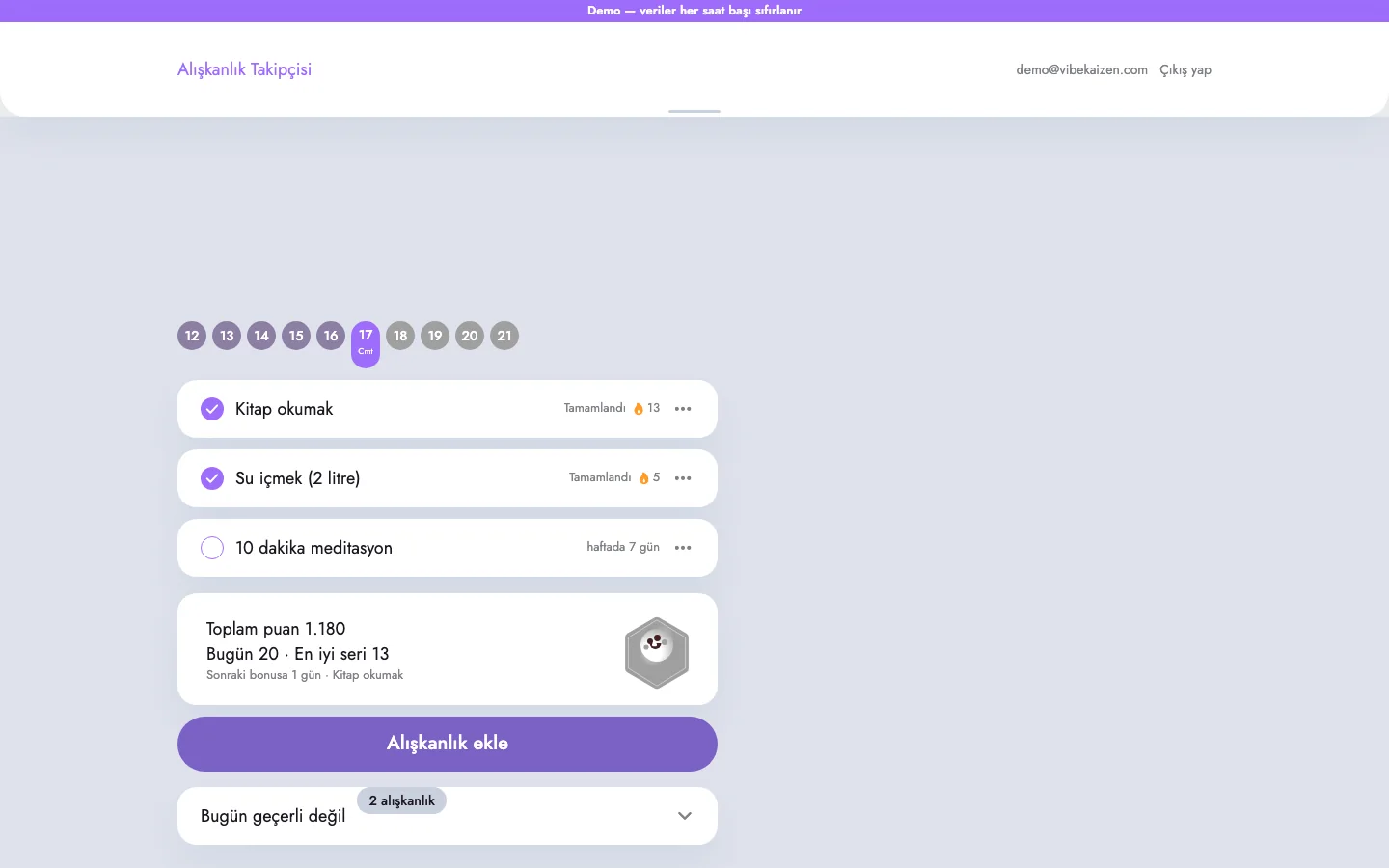 Alışkanlık takipçisi, platform modeliyle